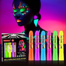 6 Pcs Glow In The Dark Face Body Paint, UV Black Light Glow Makeup Kit For Adults