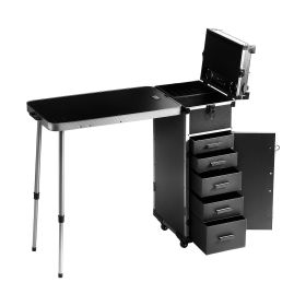 VEVOR Professional Aluminum Cosmetic Makeup Train Case, Workbench With Supporting Legs &Top Compartment With Dividers