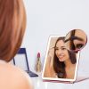 Folding Travel Makeup Mirror With 10X Magnifying Mirror 3 Color LED Lights Dimmable Brightness Rechargeable Battery Tabletop Portable Cosmetic Mirror